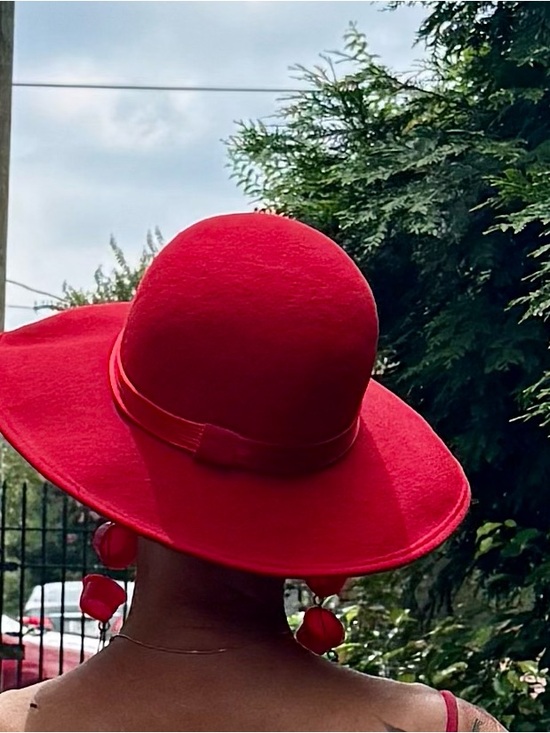 Vintage Red Wide Brim Wool Hat |  Statement Hat | Church Derby Garden Party